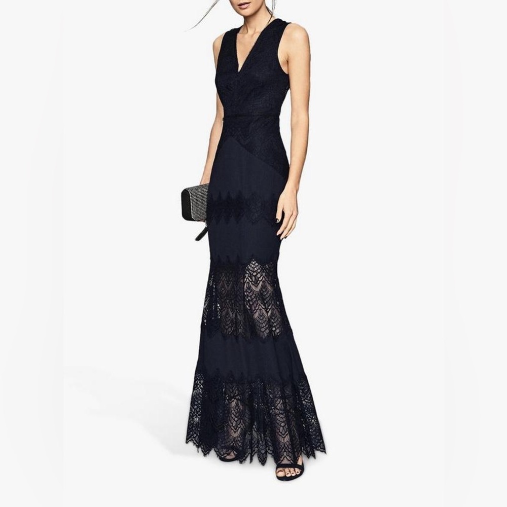 Reiss Adala Lace Maxi Dress Navy NWT